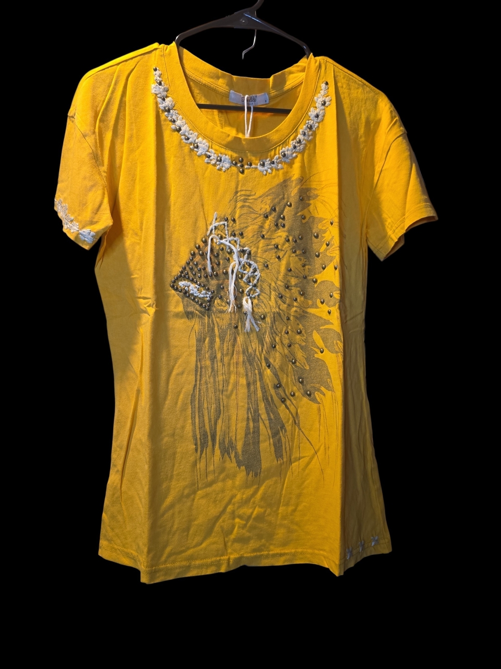 Elila Yellow Short-Sleeve Embellished Graphic Tee